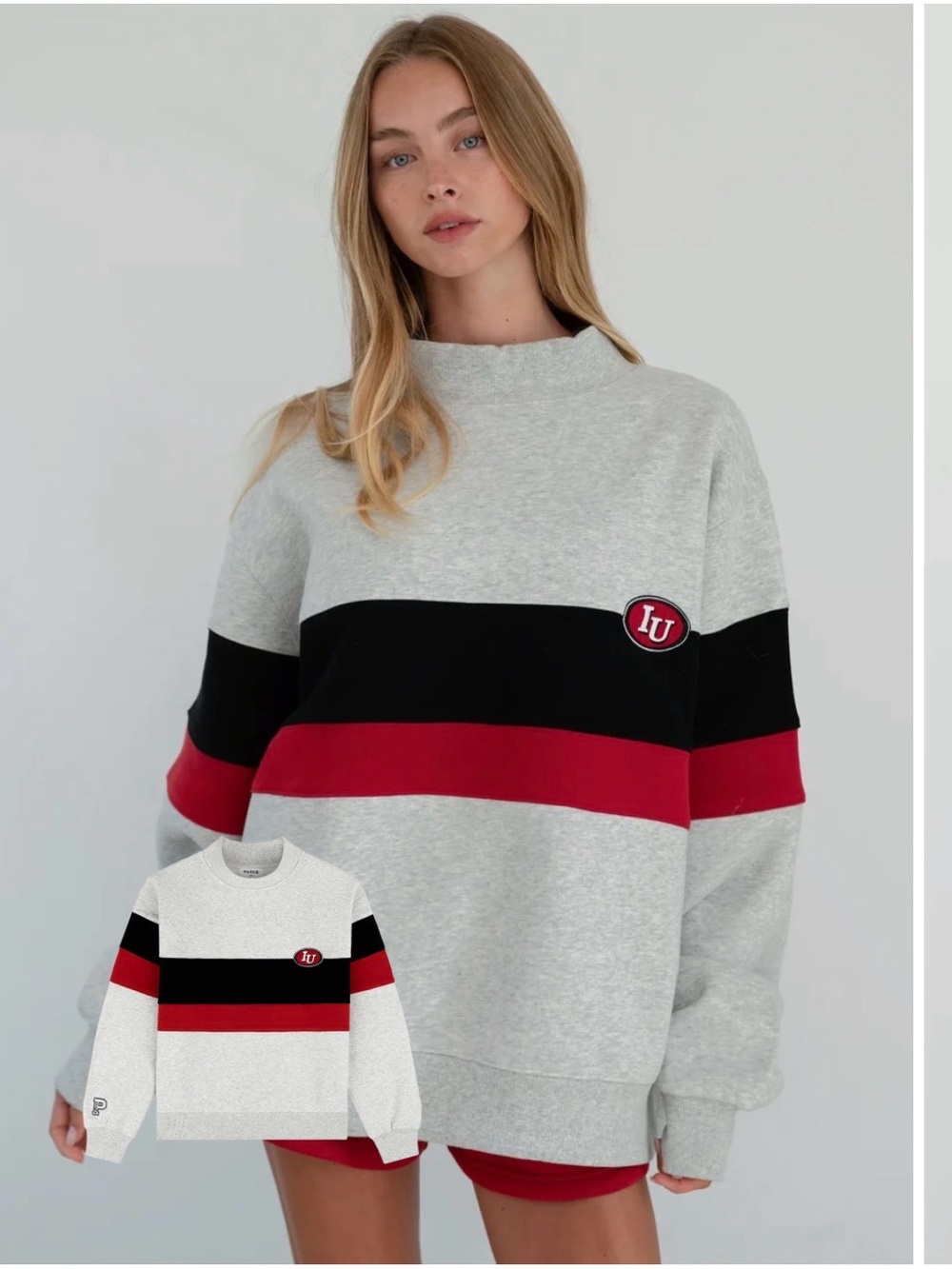Parke Indiana University Mock neck Sweatshirt - Light Gray/Black/Red